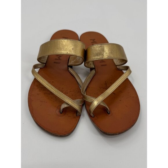 M. Gemi The Medio Metallic Gold Leather Sandals Size 40 or US 9 Flat Slip-On Mad - Picture 1 of 11